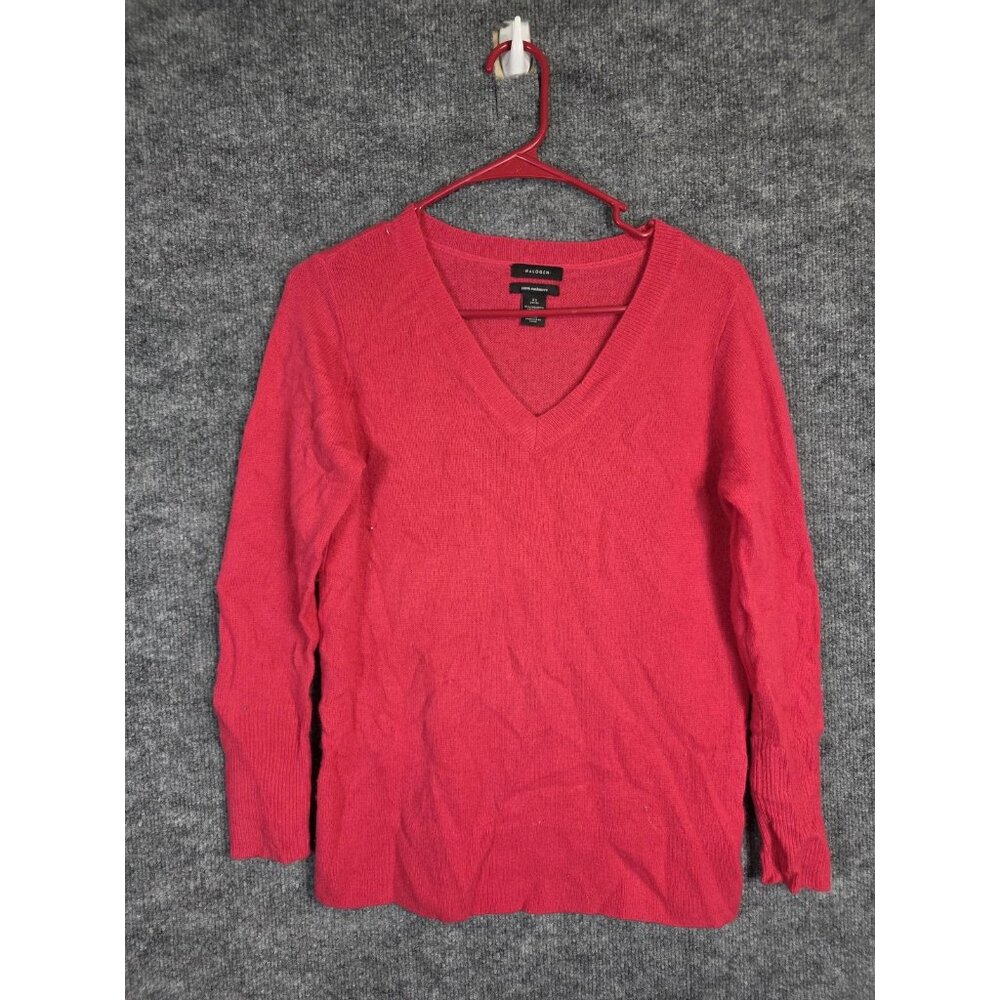 Halogen Sweater Womens XS Petite Red 100% Cashmere V Neck Long Sleeve Pullover